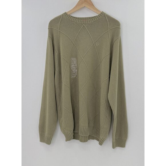 NWT IZOD Men's Crew Neck‎ Green Diamond Pattern 100% Cotton Knit Sweater Sz L - Picture 1 of 12